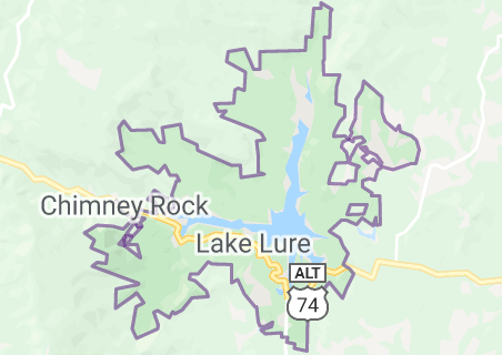 map showing Lake Lure and Chimney Rock